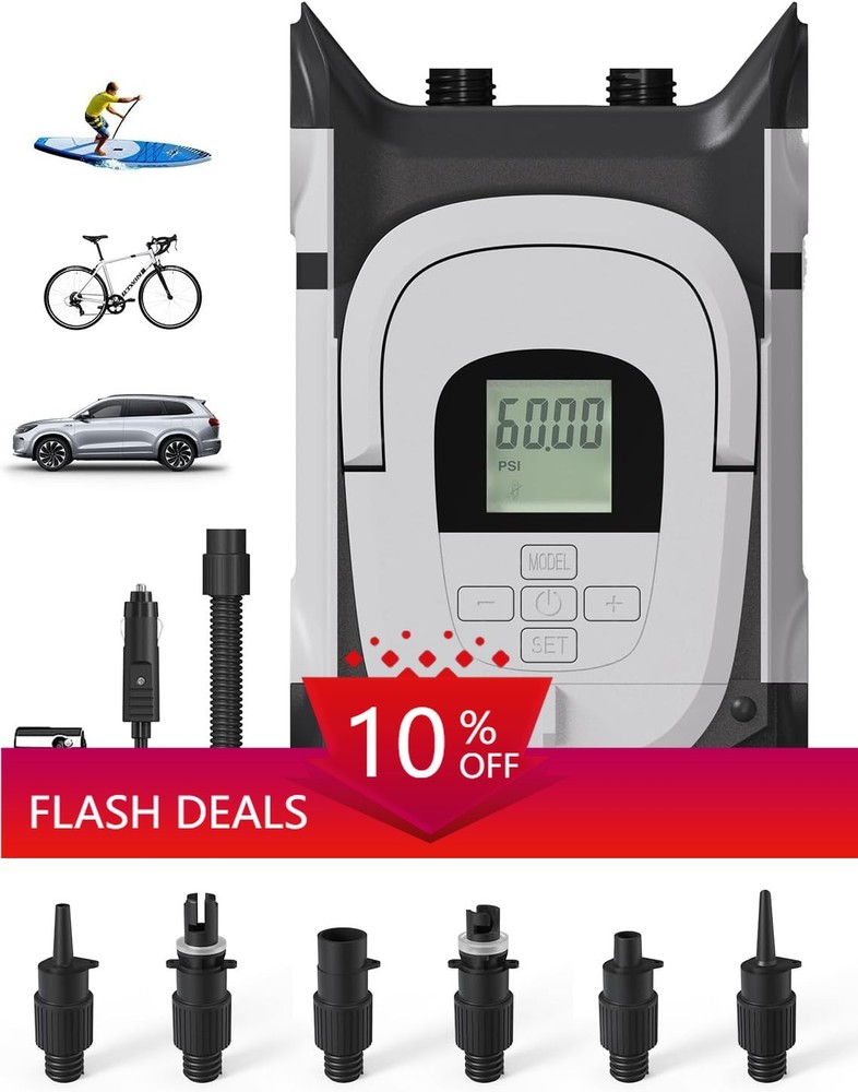 Paddle Board Pump Electric with Auto-Off Function Dual Motor for Inflatable SUP
