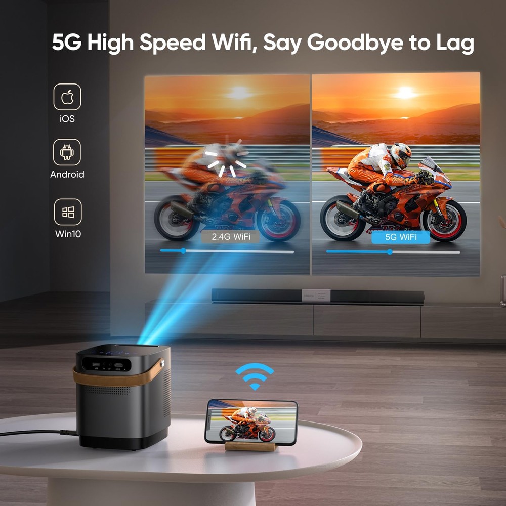 Mini-Portable-Projector, [Unique Handle Design] Mini Projector with WiFi and ...