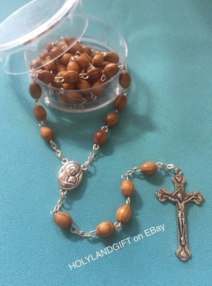 CATHOLIC ROSARY Olive Wood Necklace+pouch Handmade in JERUSALEM ~ FAST US SELLER