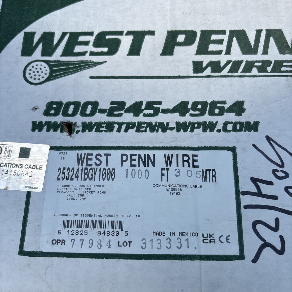 West Penn 253241BGY 4C 22G Stranded, Shielded Plenum Communication Cable 400’