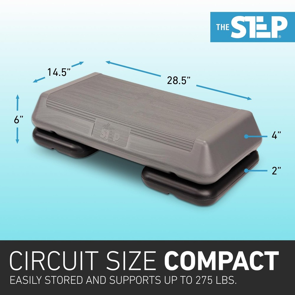 Aerobic step platform circuit size with 4 risers 4–6" height