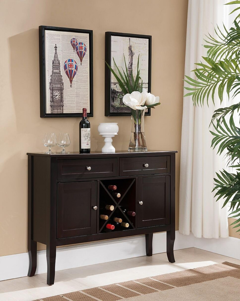 Dark Cherry Wine Cabinet Buffet Console Table by