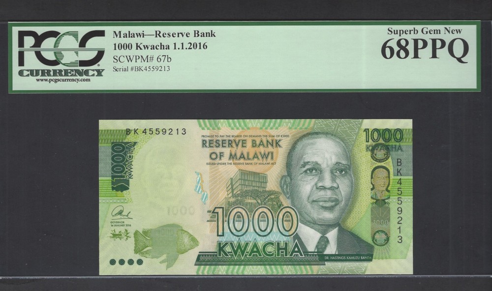 Malawi 1000 Kwacha 1-1-2016 P67b Uncirculated Graded 68