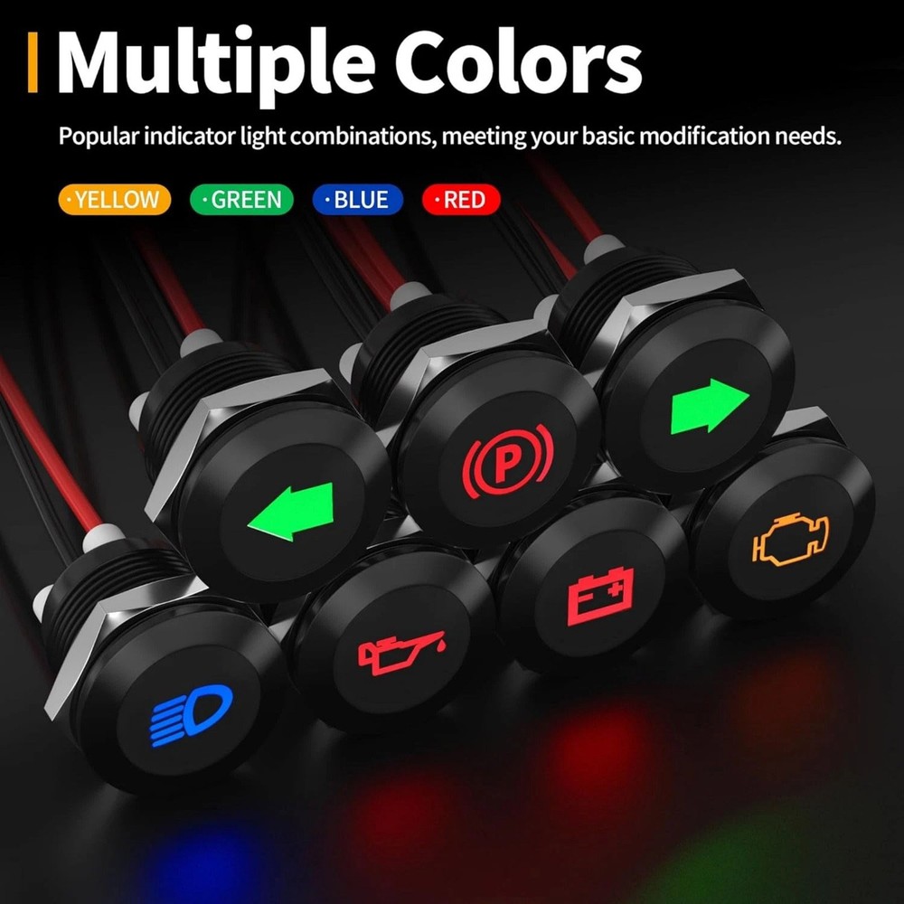 7pcs LED Indicator Light Set DC 12V 24V Waterproof Dashboard Warning Lamps Kit