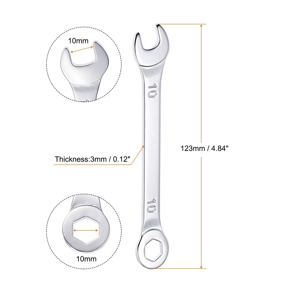 Thin Combination Wrench with Offset 6-Point End and Angled Open End 10mm