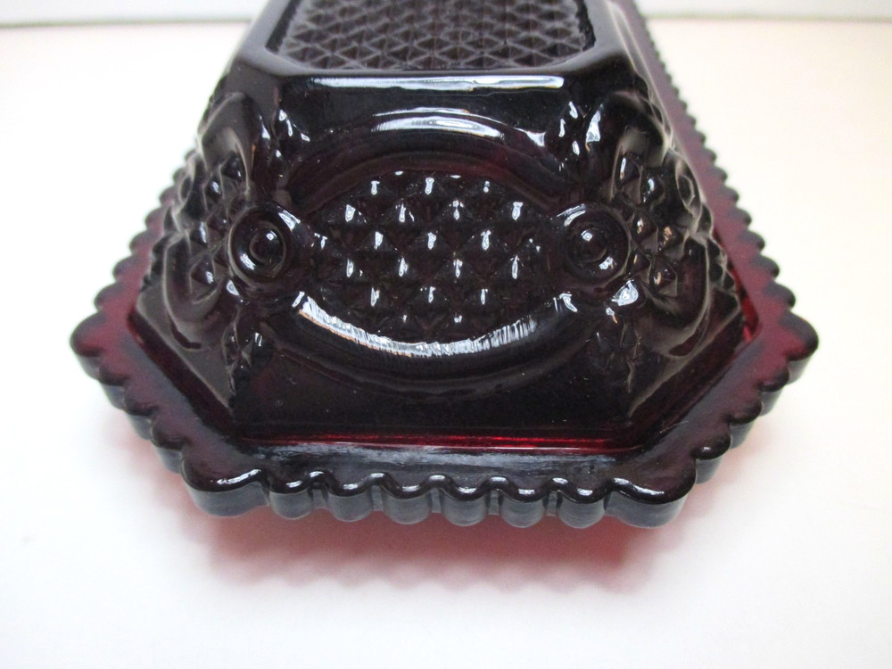 Vtg Avon 1876 Cape Cod Collection Ruby Red Covered Butter Dish w/ Original Box
