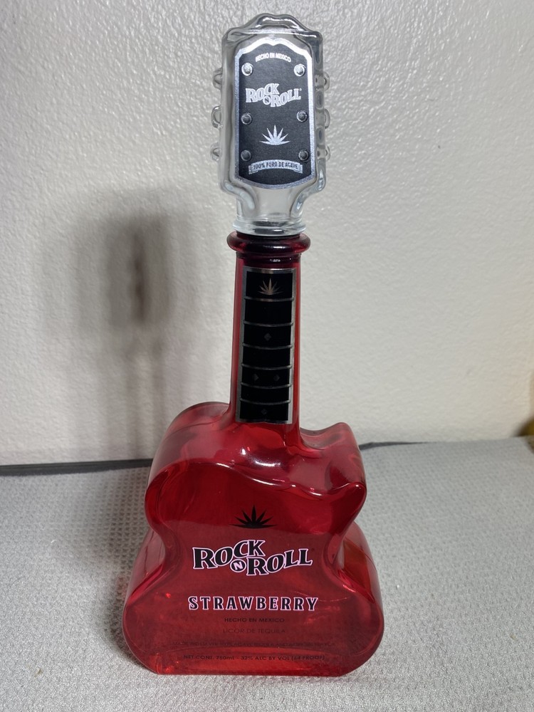 2 Rock N Roll Mango & Strawberry Guitar Shaped Tequila 750ml EMPTY Bottles