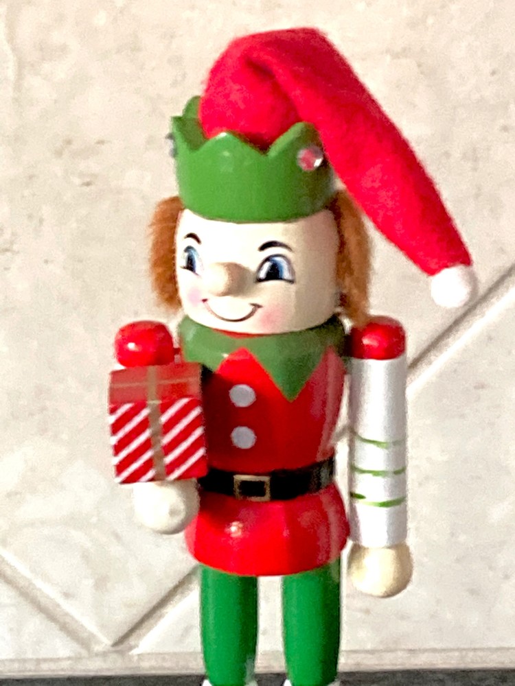 Elf Holding Present Santa Helper Nutcracker Collectible Christmas Decor