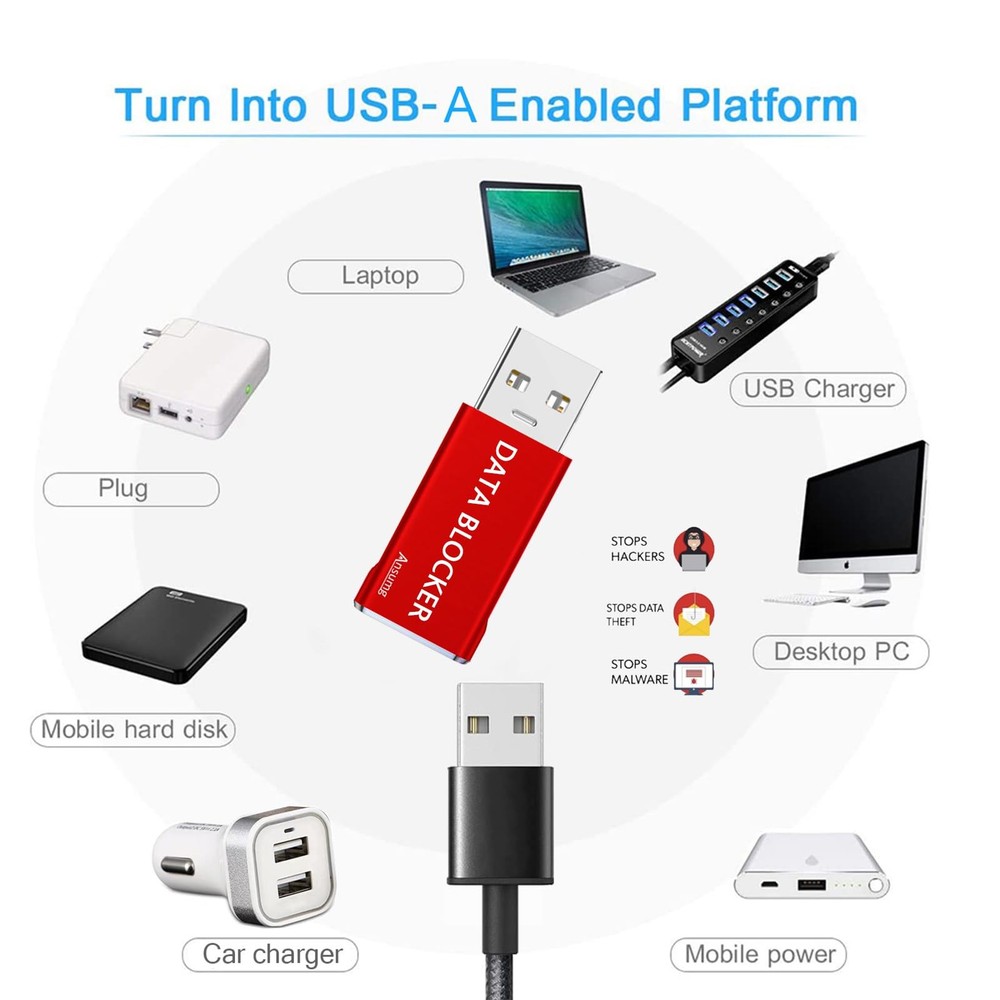 Ansumg USB Data Blocker Type A Only for Charge,Protect 5 Red