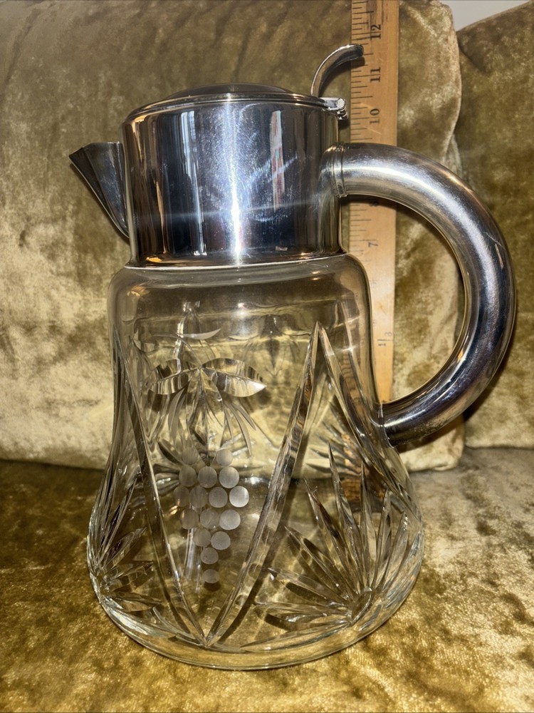 Crystal & Silver Plated Water Pitcher Made In West Germany