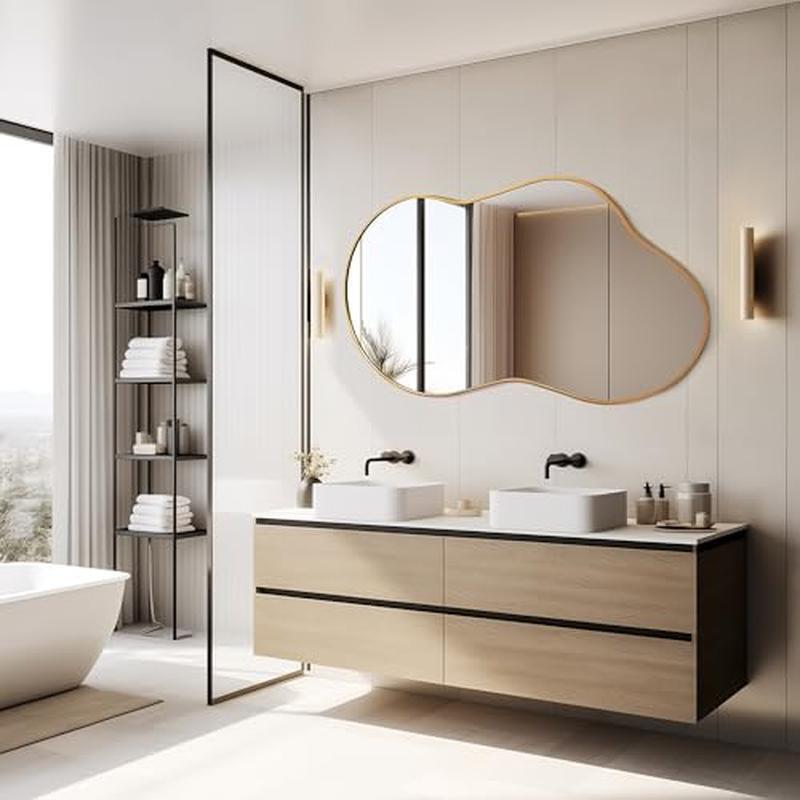 Asymmetrical Wall Mirror Decorative HD Reflection Two-Way Hanging Aluminum Frame