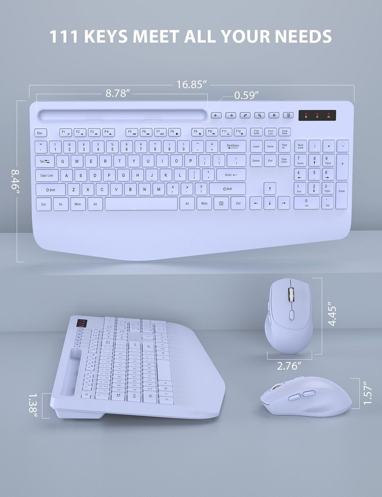 Wireless Keyboard and Mouse Combo - Full-Sized Ergonomic Keyboard with Wrist ...