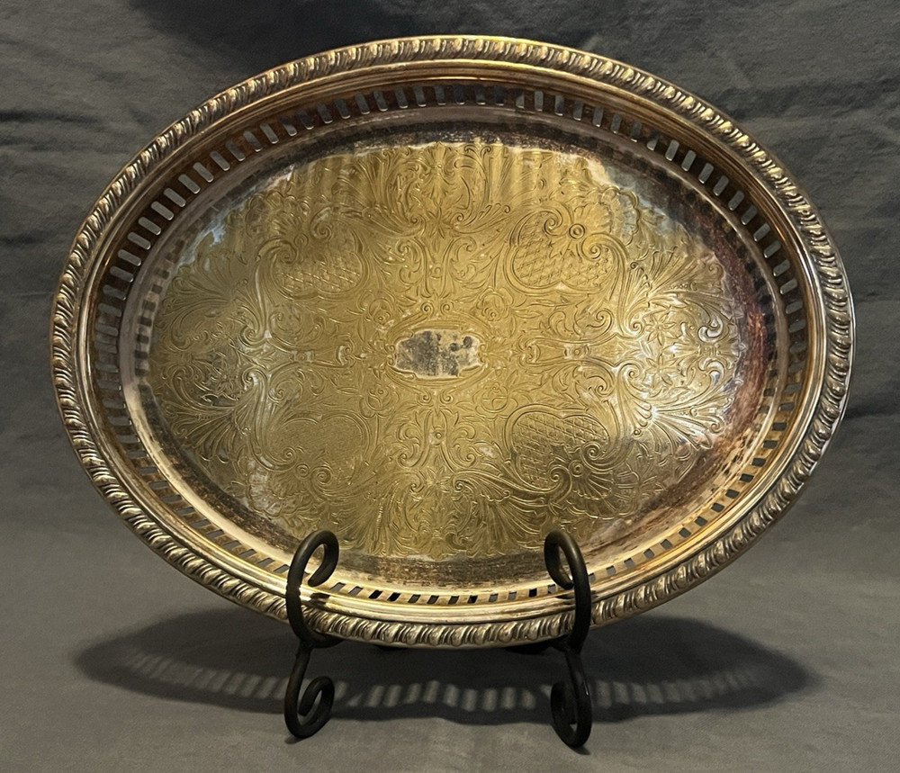 Eales 1779 Silverplate Serving Tray Dish with Floral Pattern