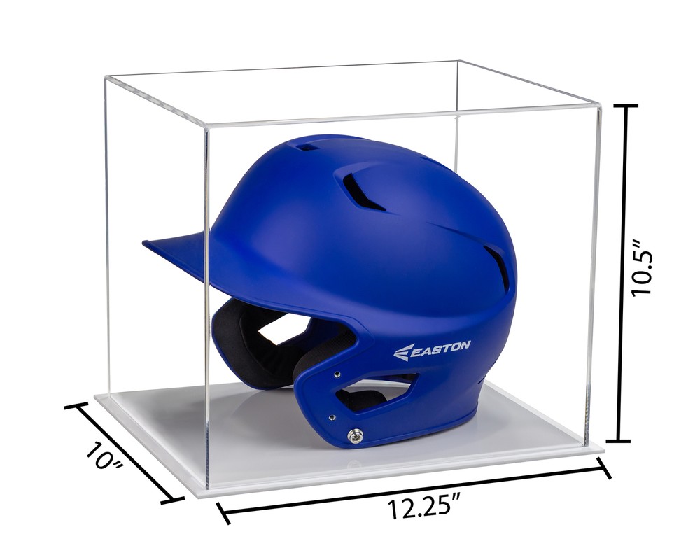 Clear Acrylic Baseball Batting Helmet Display Case with White Base (A012-C-WDS)