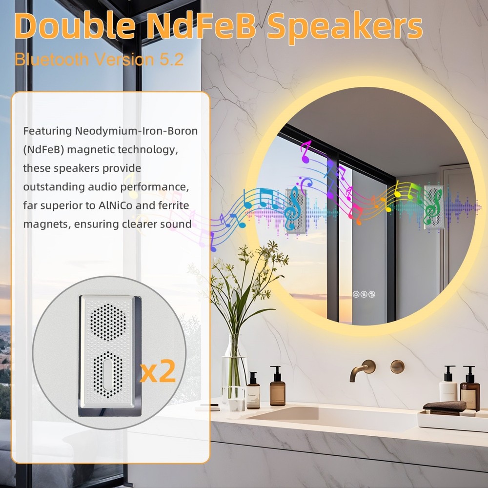 32” LED Bathroom Mirror Built-in Bluetooth Speaker Backlight Wall Vanity Mirror