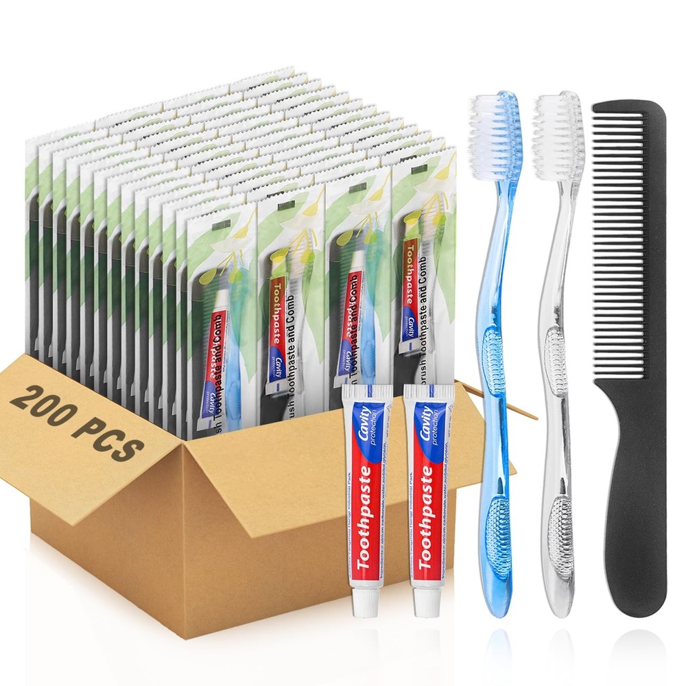 200 Pack Disposable Toothbrushes with Toothpaste and Comb for Homeless Indivi...