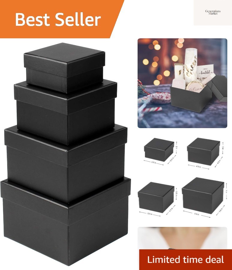 Square Gift Boxes with Lids Set of 4 Black Gift Box Assorted Sizes Nesting Gi...