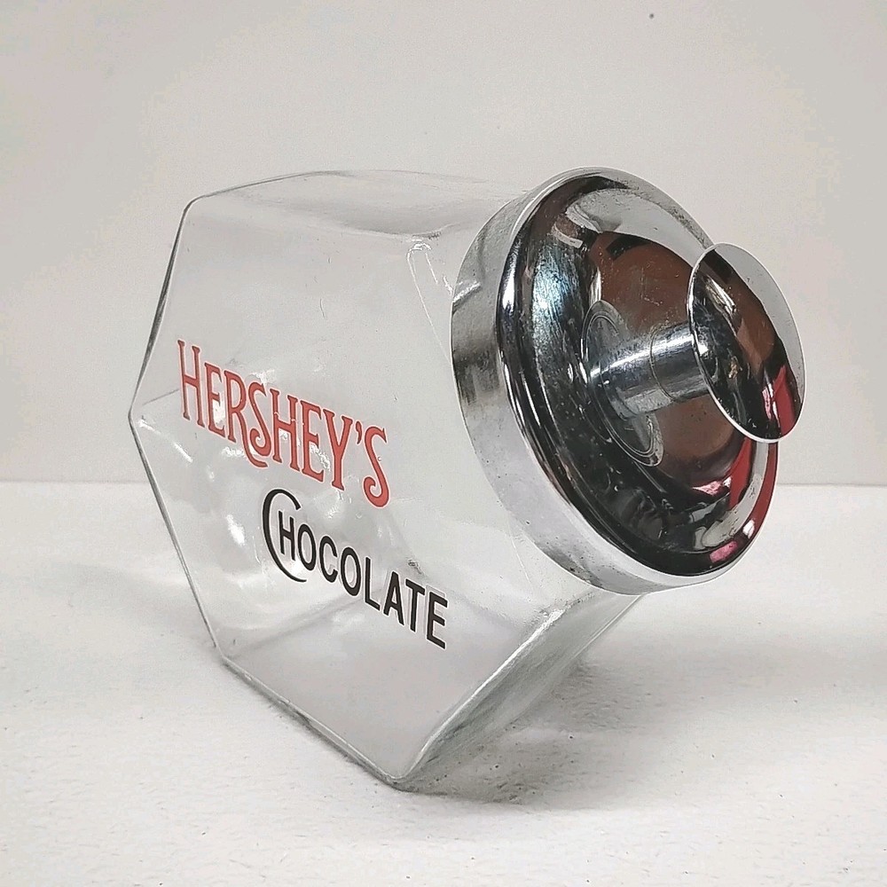 Vintage Hershey's Advertising Chocolate Glass Canister Candy Jar Container