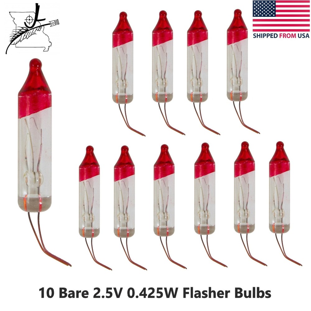 10 BARE Mini Bulb Flashers Christmas Tree Lights Replacement Bulbs 2.5 V .425W