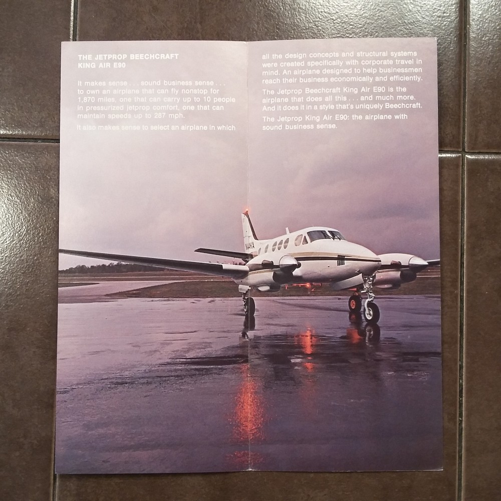Original Beechcraft E90 Sales Brochure, 4 page, 3.75 x 8.5"
