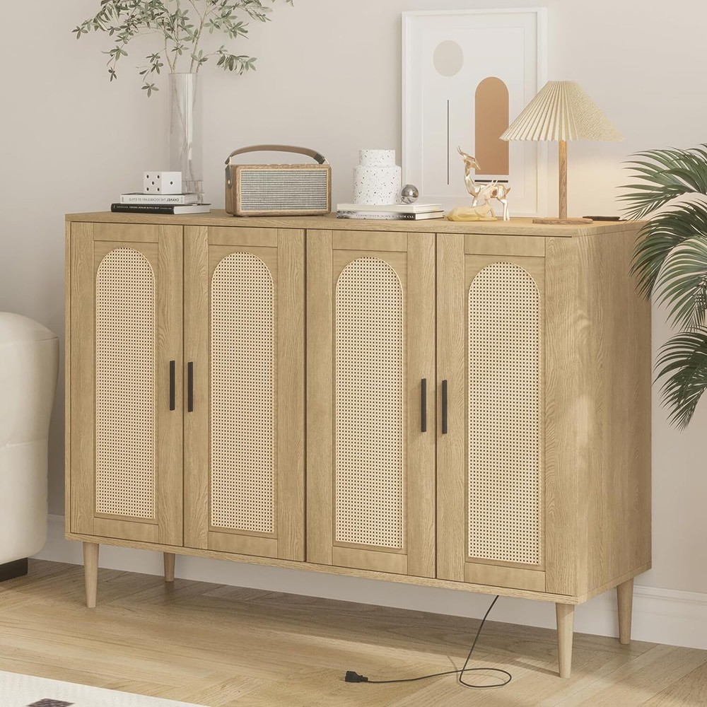 4 Doors Accent Storage Cabinet, Console Table Coffee Bar With Adjustable Shelves