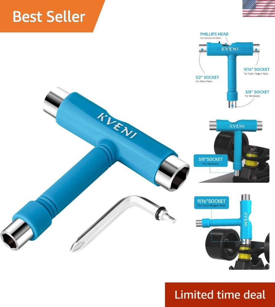 Compact Multi-Function Skate Tool with T-Key & Screwdriver - Ideal for Repairs