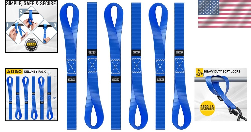 Heavy Duty Soft Loop Tie Down Straps - 6 Pack - 4500 lbs Capacity for Secure ...