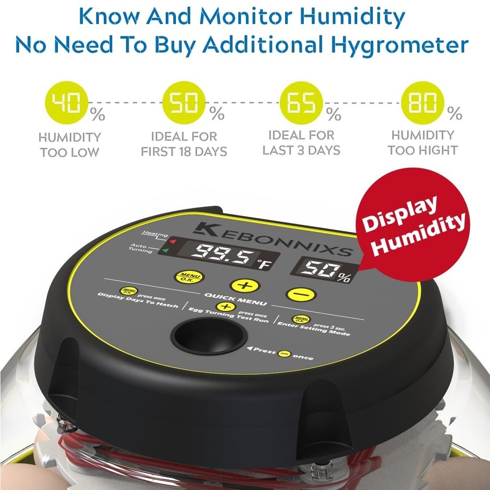 12 Egg Incubator with Humidity Display Automatic Turn and Egg Candler