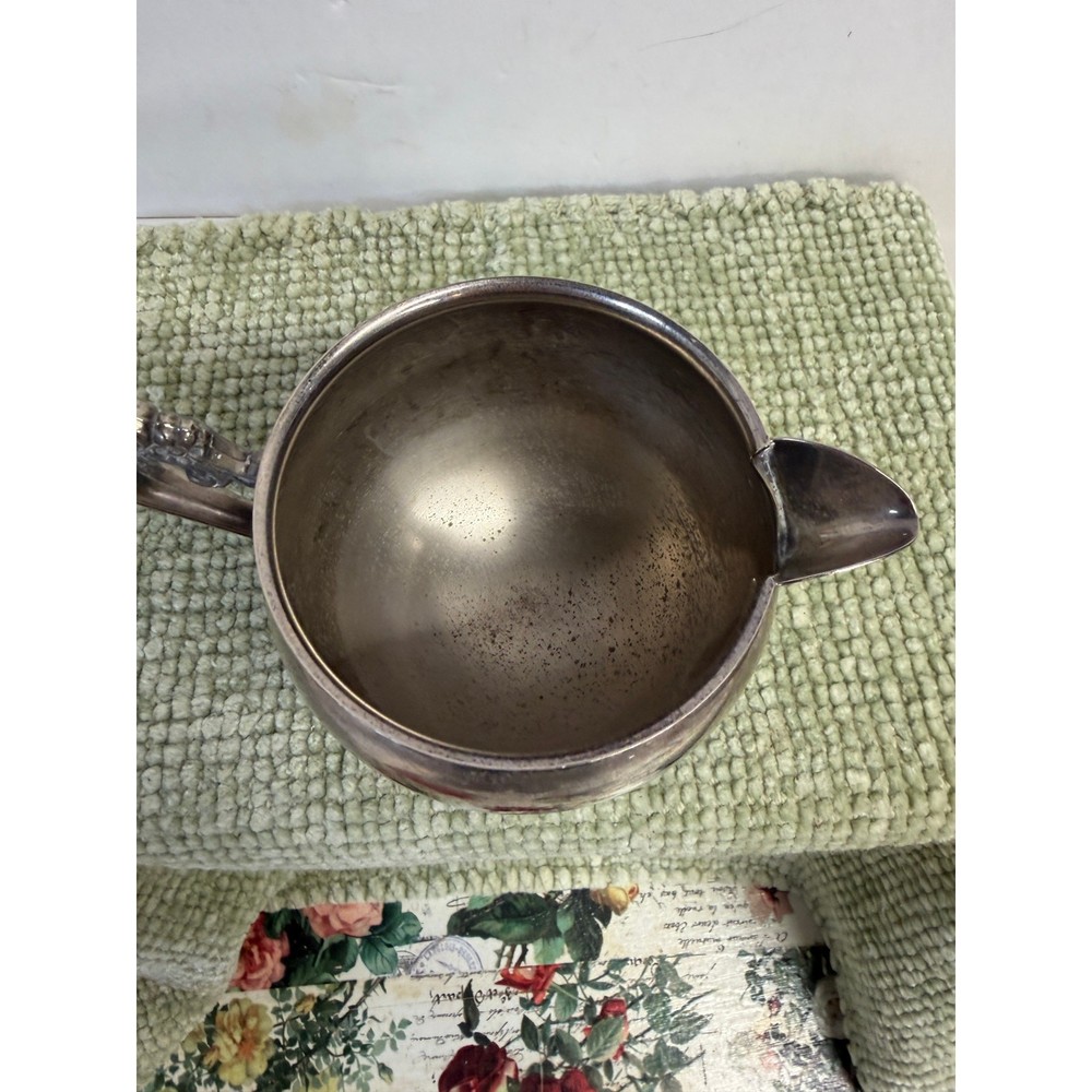 Vintage Pilgrim Silverplate Creamer Pitcher Footed Ornate Handle