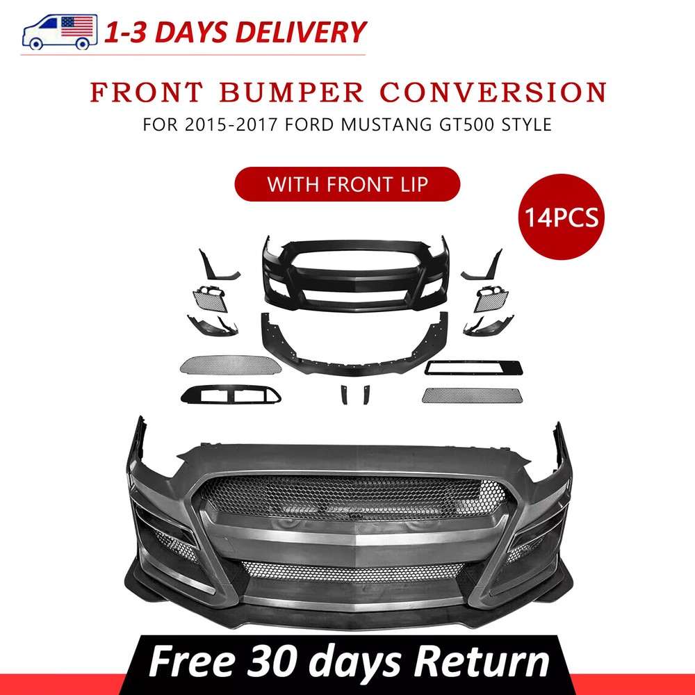 Front Bumper Conversion With Front Lip For Ford Mustang 2015-2017 GT500 Style