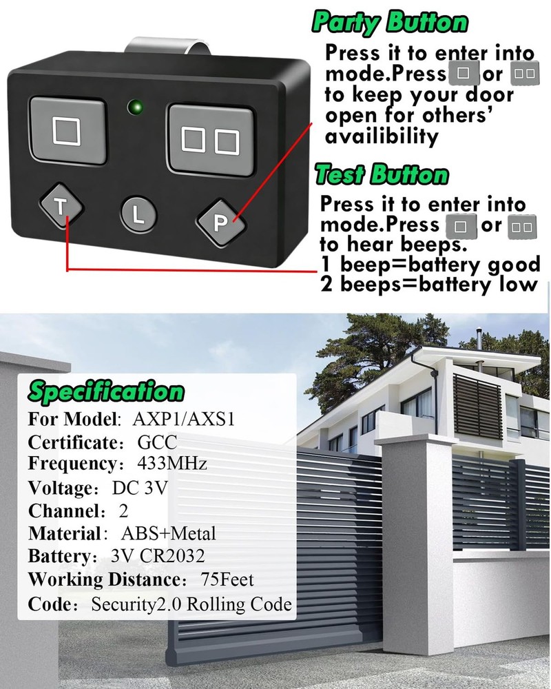 AXP1 AXS1 Gate Opener Remote Transmitter, 5-Button, 3-Button Remote Transmitt...