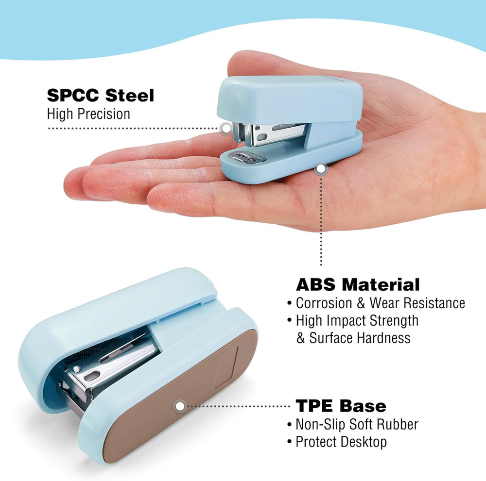 Mini Stapler with Staples, Blue Stapler Set Includes Two Small Staplers, One Sta