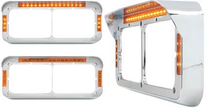 Headlight Bezel Visor Rect Dual Light LED Peterbilt Freightliner Kenworth (SET)