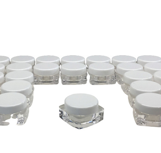 Cosmetic Jars Empty Square Makeup Container White Lid 10 Gram Ml (100 Pack) 3086