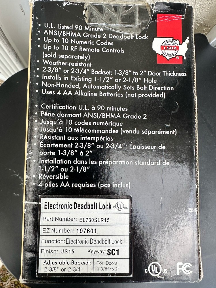 LSDA DEADBOLT ELECTRONIC KEYPAD AND REMOTE CONTROL 107601 - EL730