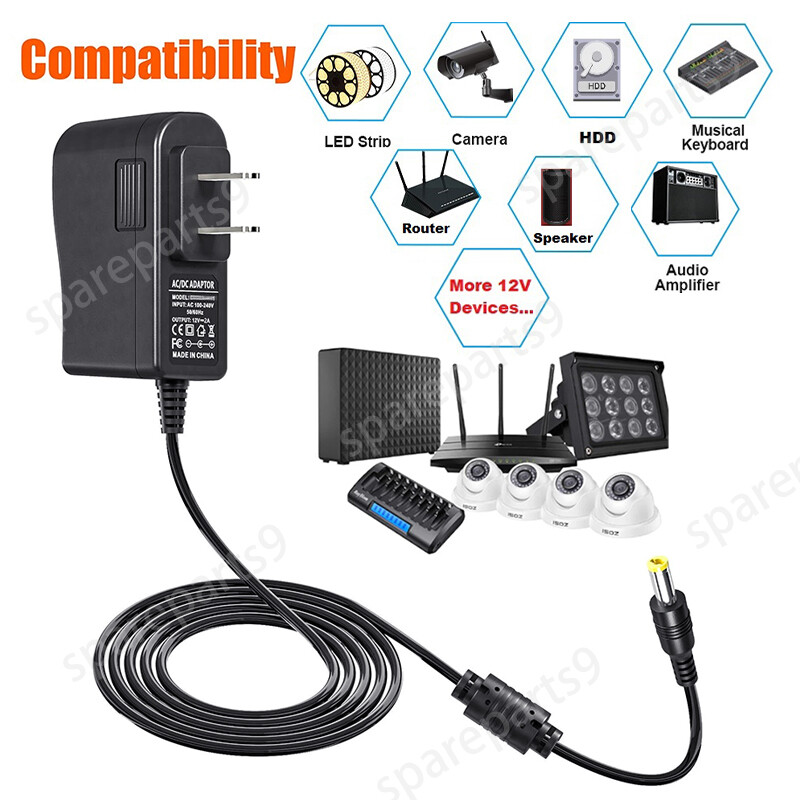 12V 2A Power Supply Regulated DC Power Adapter with 8 Tips, Charger Transformer
