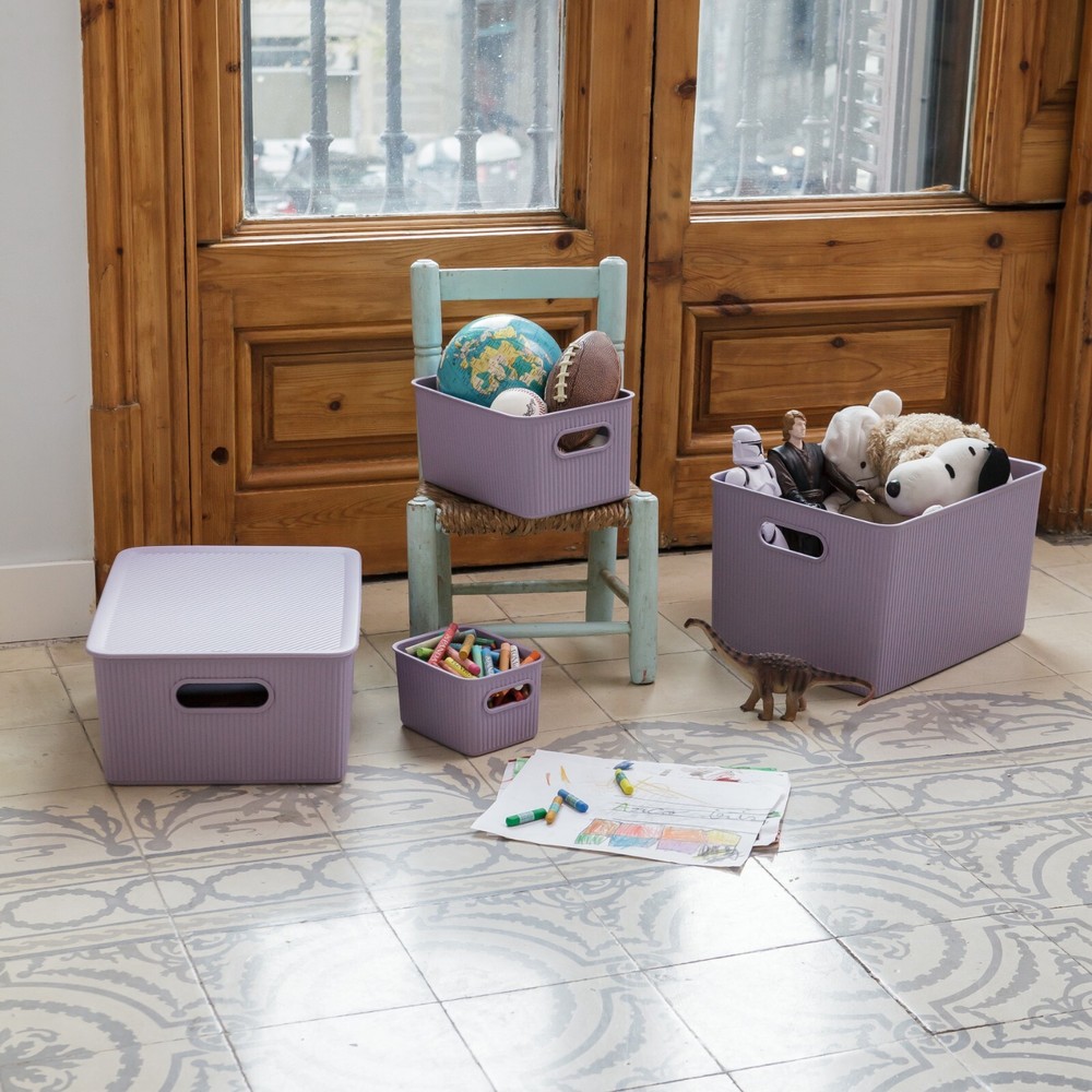 22 Liter Large Ribbed Storage Bin, Decorative Plastic Basket(4 Pack, Lilac)