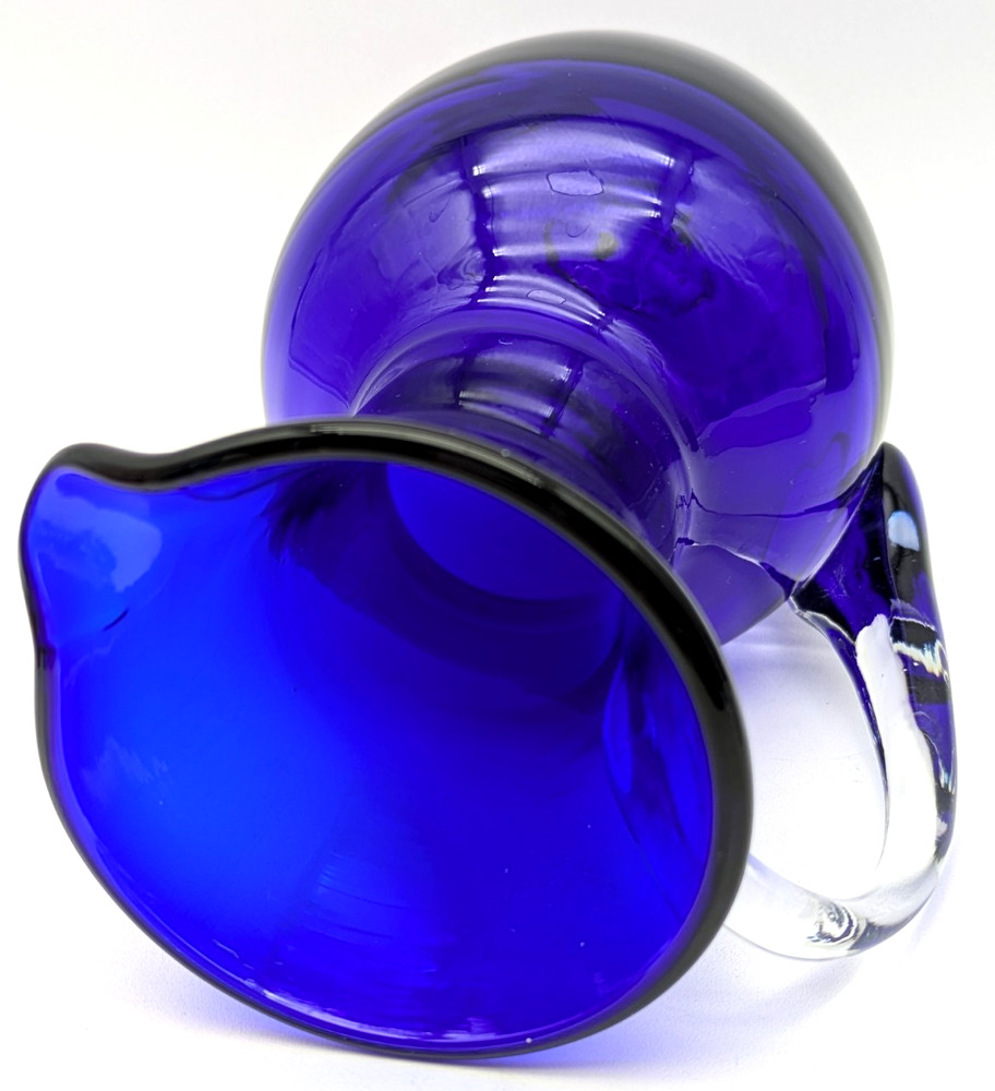 Cobalt Blue Pitcher Clear Applied Handle