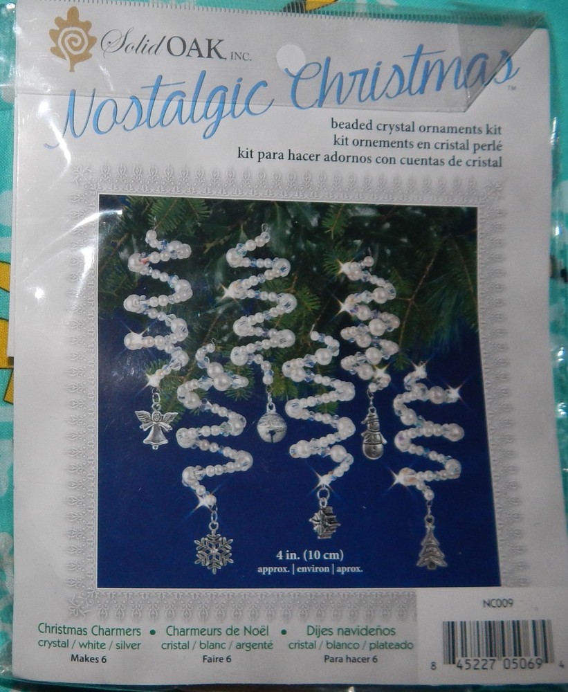 Solid OAK beaded charmer Icicles Christmas tree ornament kit NIP makes 6 white