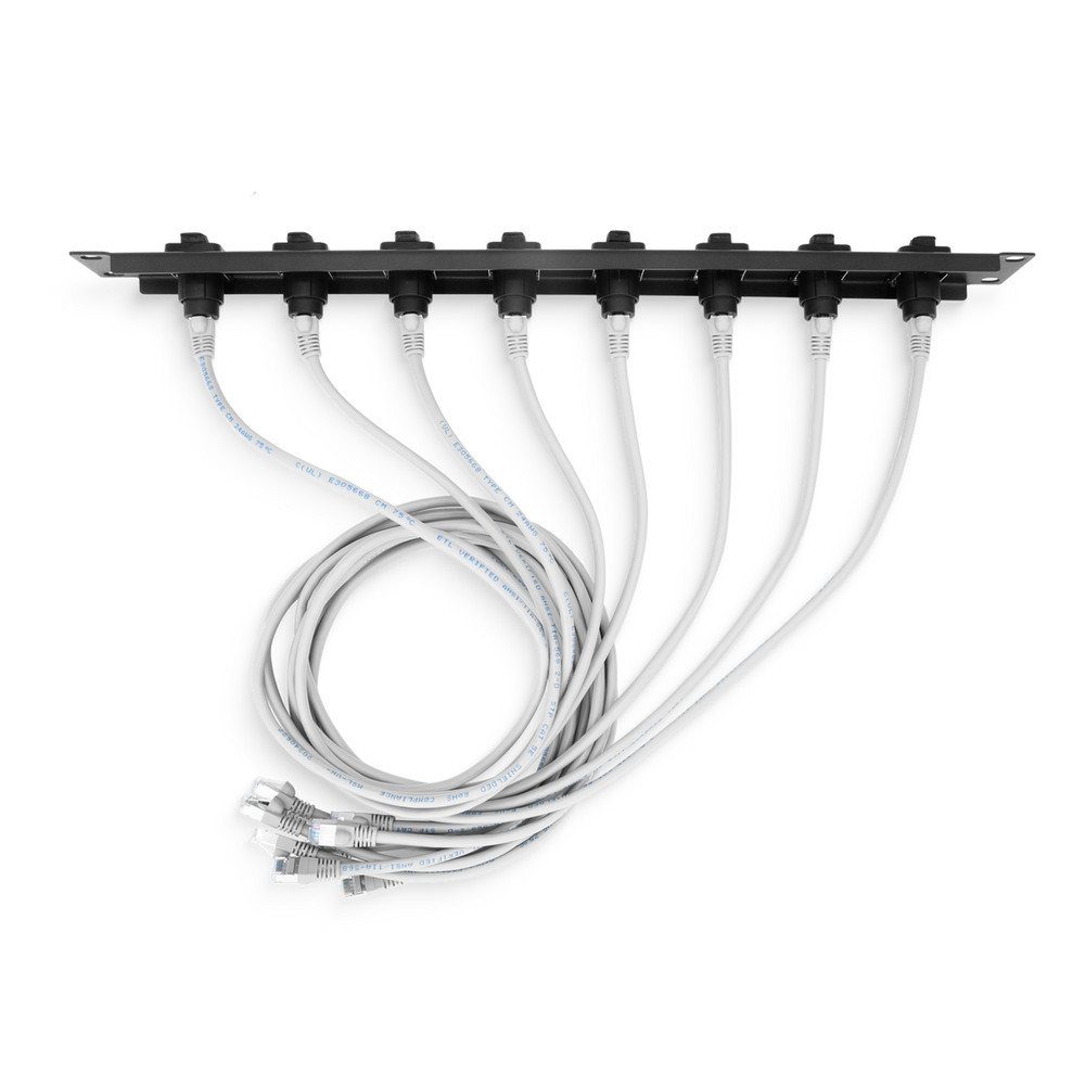 Elite Core 8 Channel EtherCon Rean RJ45 Feedthrough 1U Rack Panel with Cables