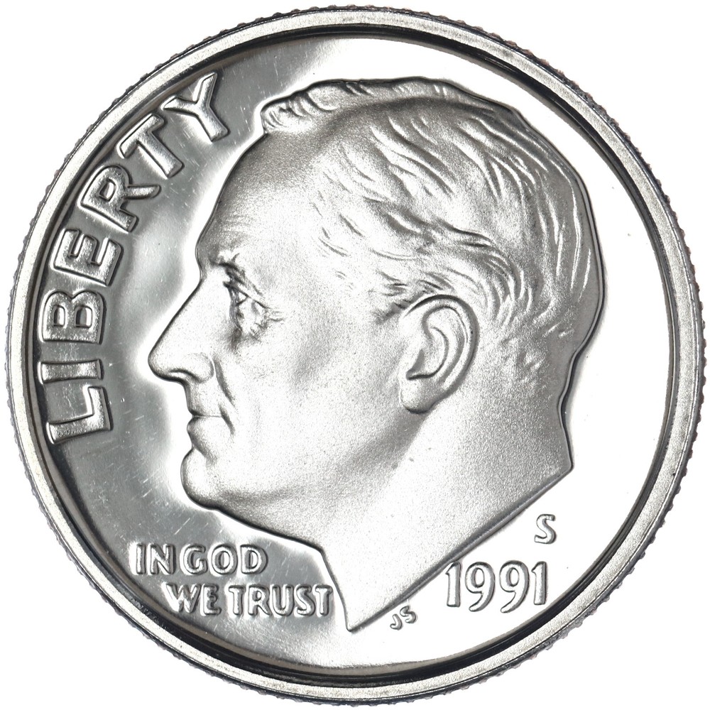 1991 S Roosevelt Dime Gem DCam Proof CN-Clad