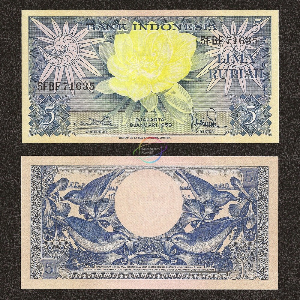INDONESIA 5 Rupiah 1959 P-65 UNC Uncirculated