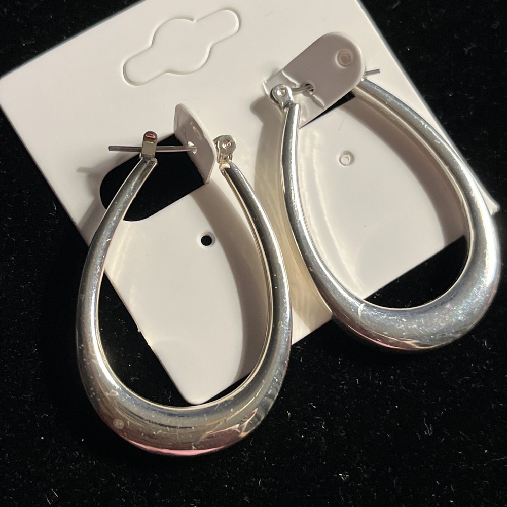 Silvertone Oval Hoop Pierced Earrings