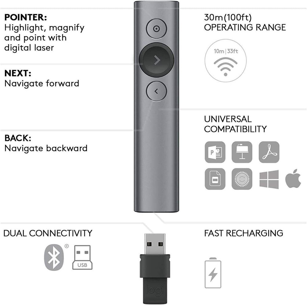 Logitech Spotlight Presentation Remote Presenter - Slate