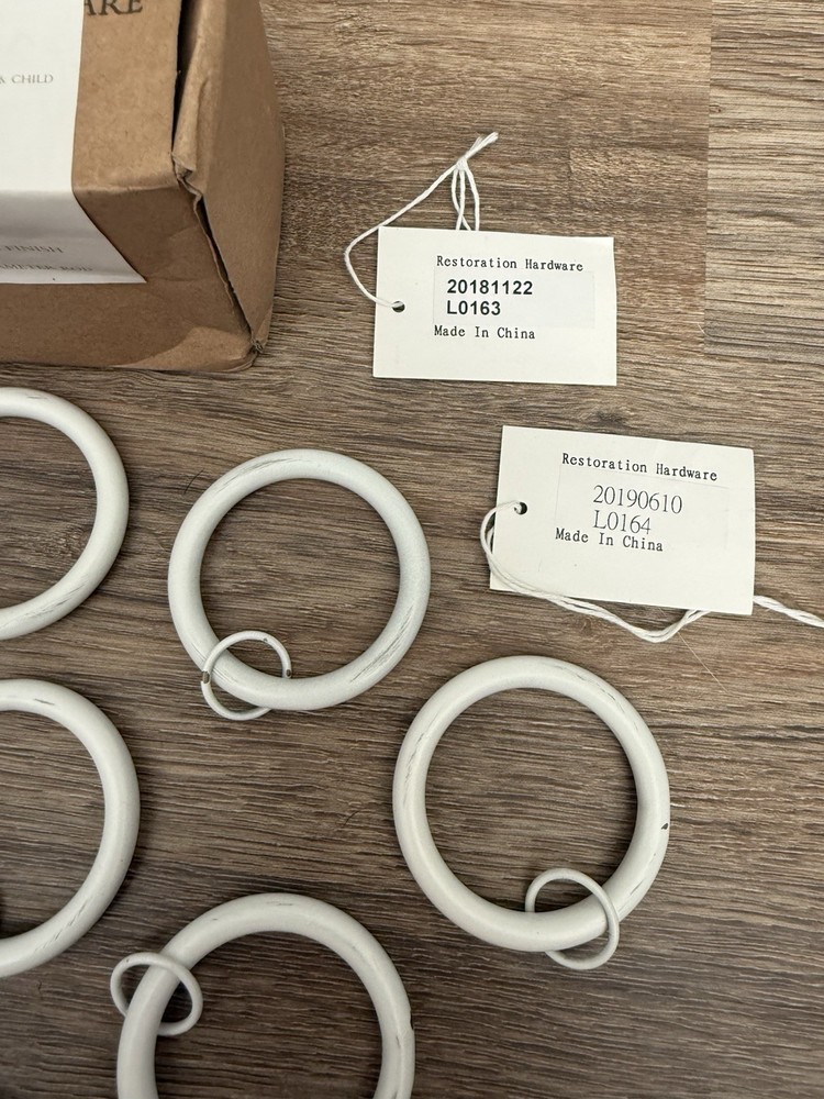 Restoration Hardware Loop Rings Set 14 Distressed White Finish Large 1.25" Rod