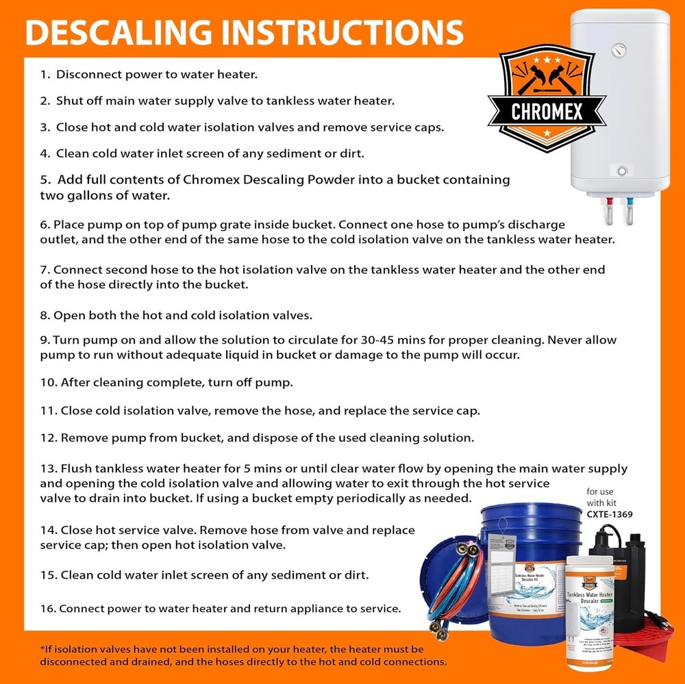 Chromex Tankless Water Heater Descaler Kit with Biodegradable Descaler