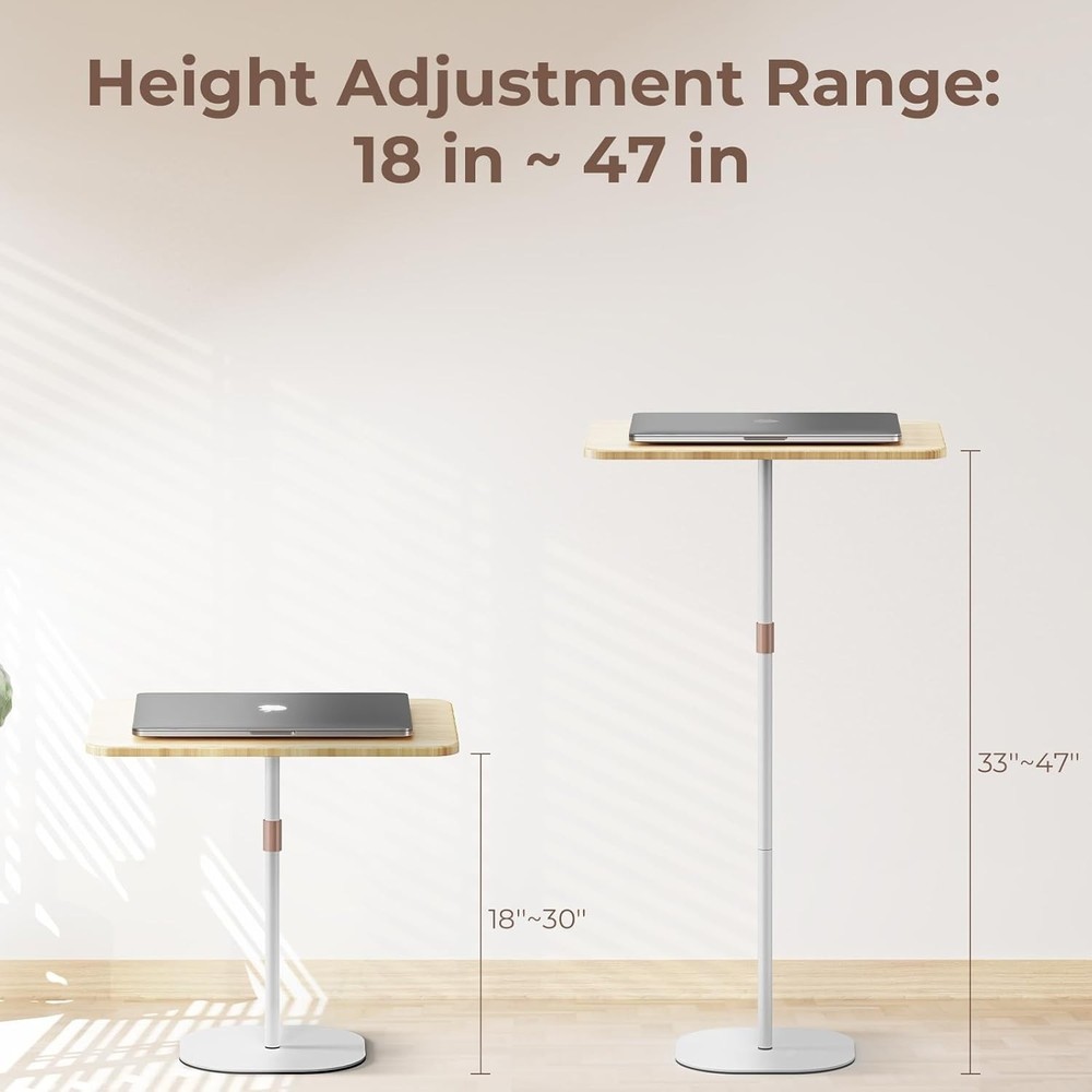 Portable Laptop Floor Stand, Bedside/Sofa Table with Height Adjustable White