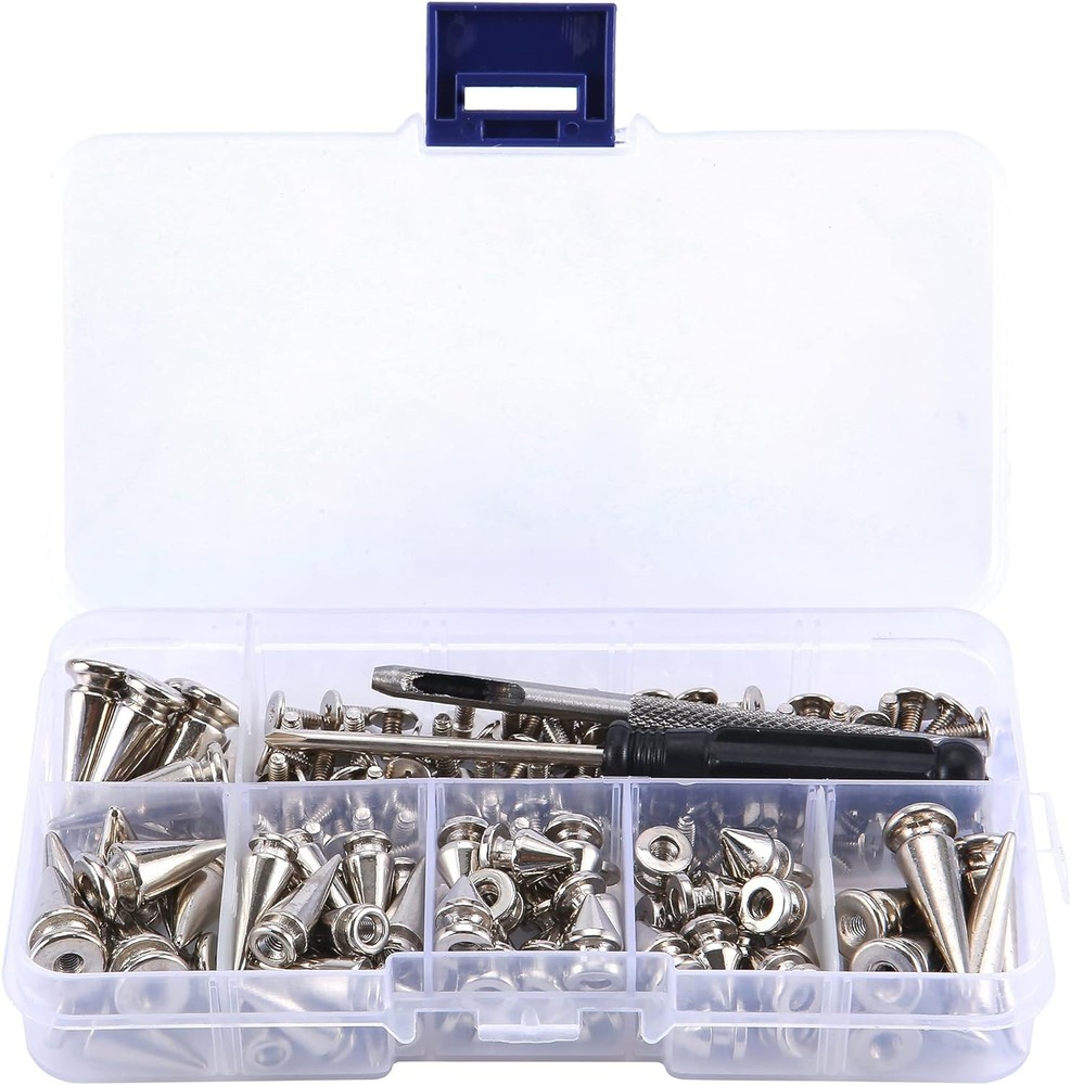 YORANYO 70 Sets Mixed Shape Spikes and Studs Tree 70Pcs, Silver