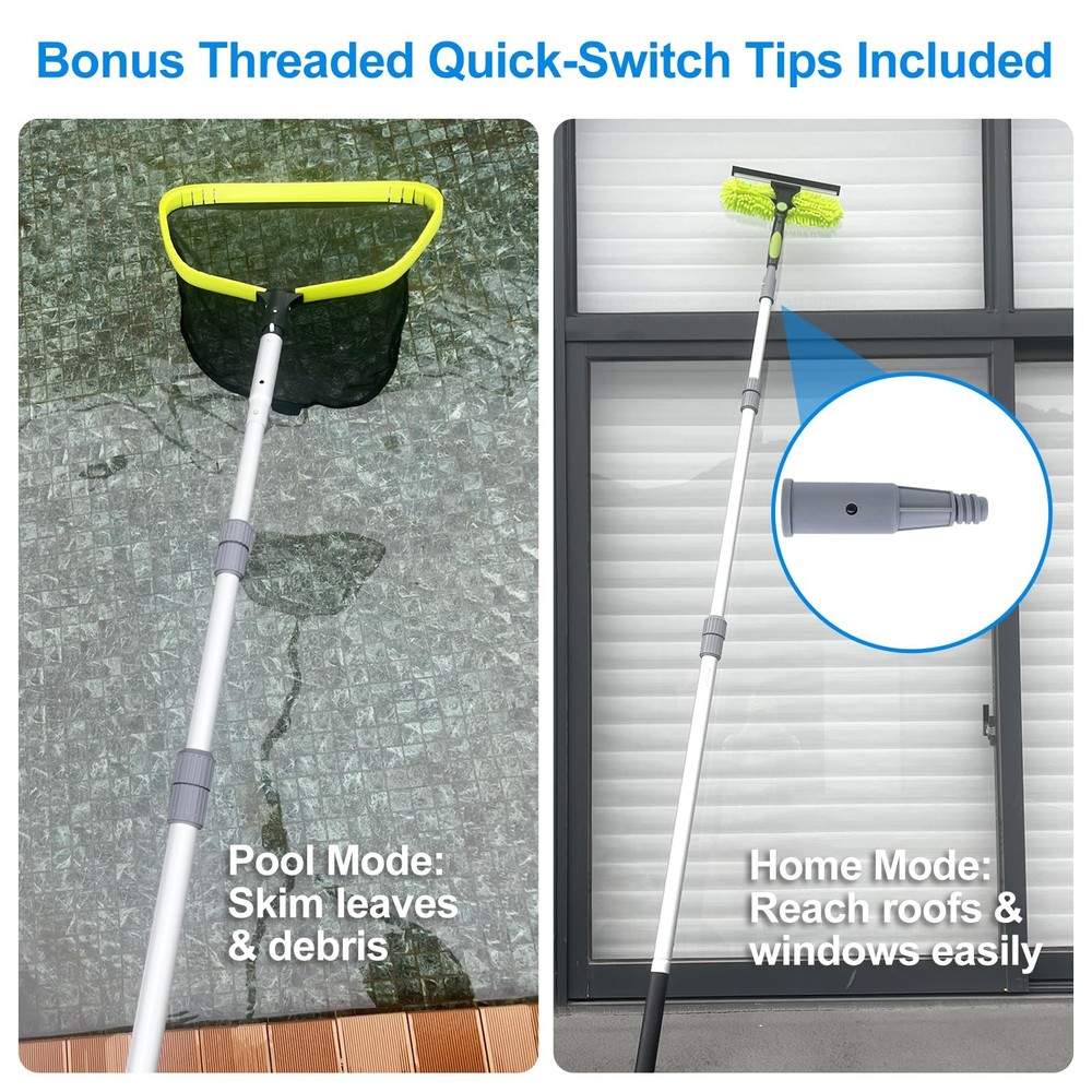 12 Foot Telescoping Swimming Pool Pole Threaded Tips for Skimmer Net