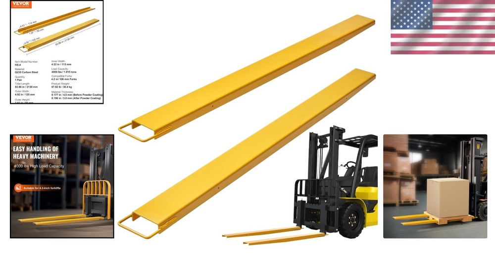Universal 84" Fork Extensions for Forklifts | Quick Installation & 4.5" Width